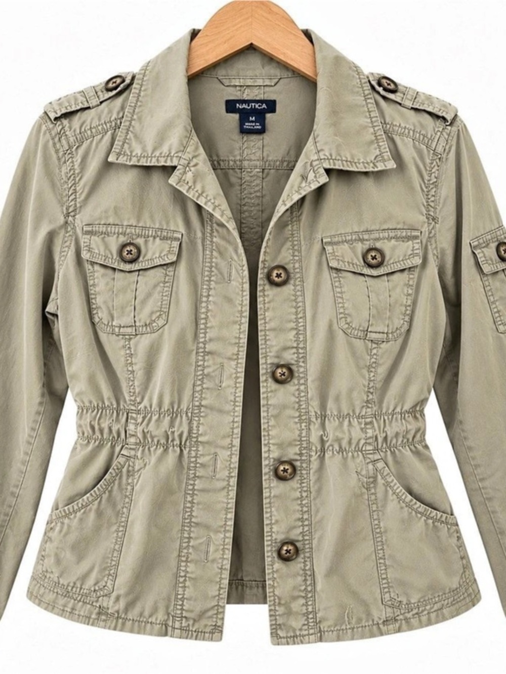 Nautica Light Olive Khaki Utility Safari Jacket Cotton Medium
